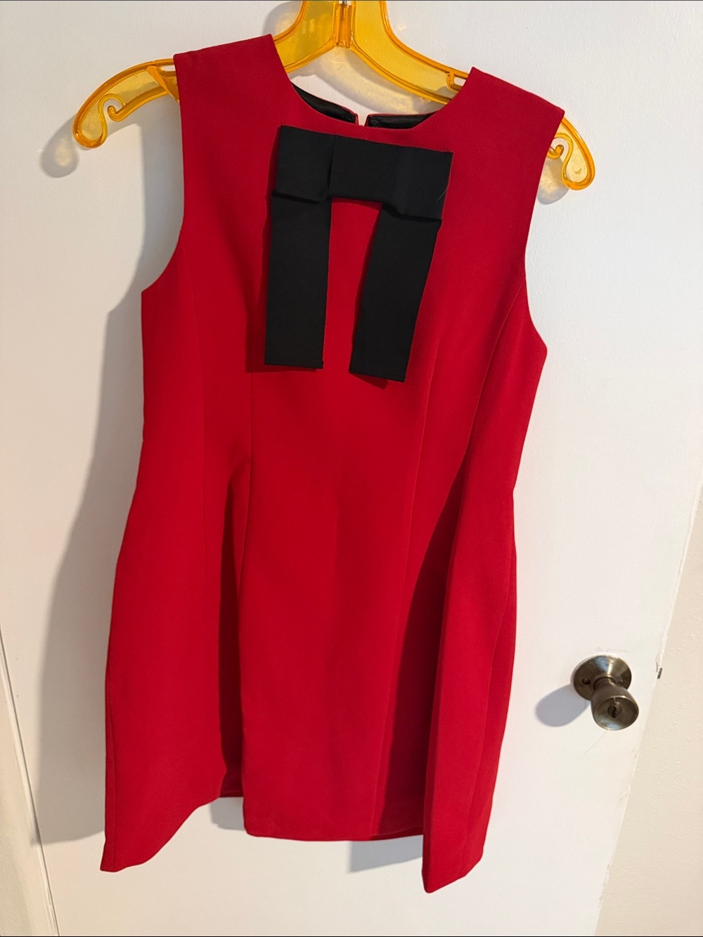 Girls' Red Sleeveless One-Piece Dress with Black Bow Accent